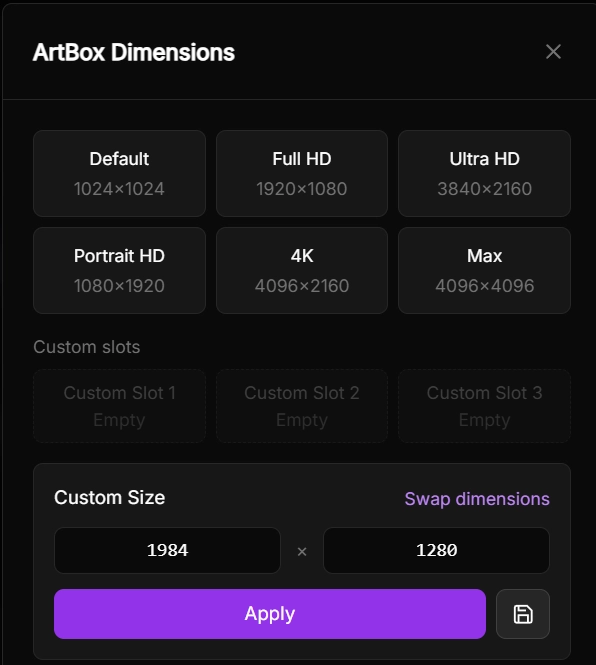 Artspace ai size ratios